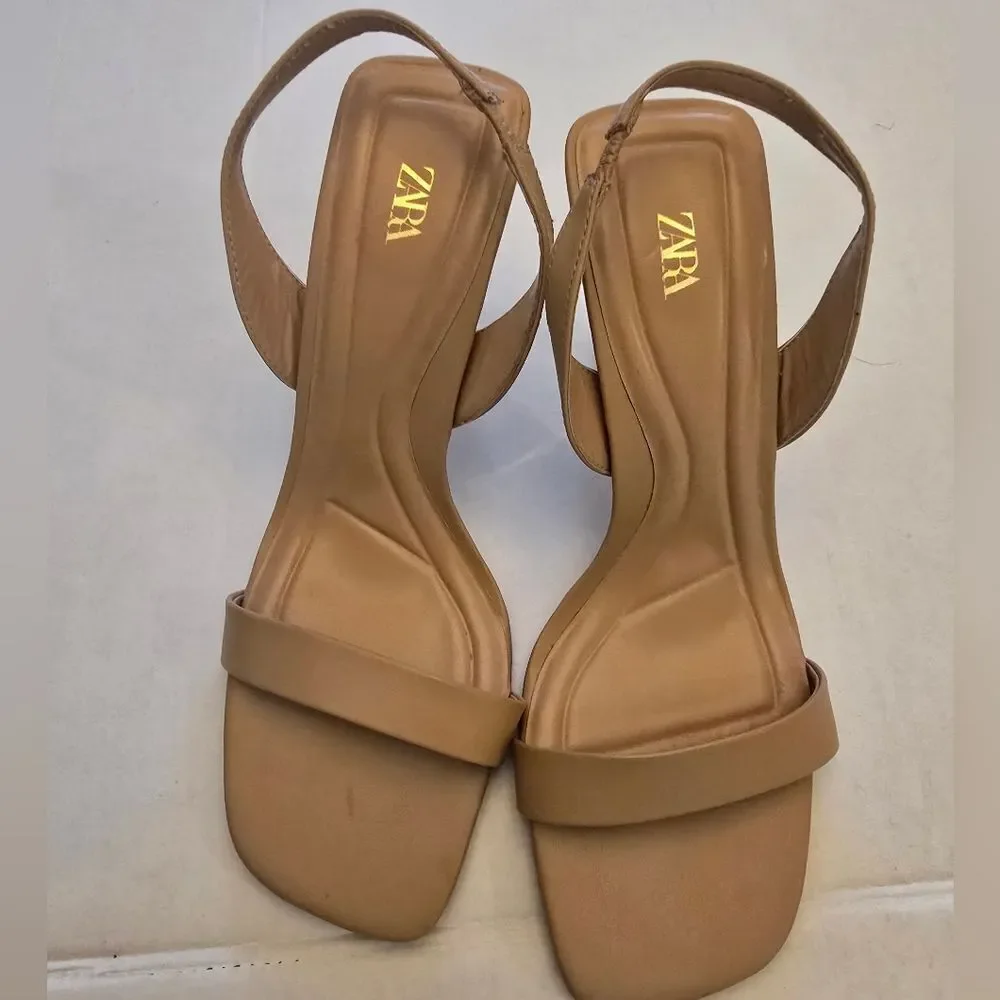 Zara Strappy Sandals In Tan Size 10 - Picture 11 of 12